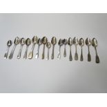 Sixteen silver teaspoons including Georgian, some handles monogrammed, various makers and dates,
