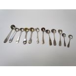 Ten various silver mustard spoons and two silver salt spoons mostly Georgian,