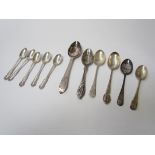 Five silver coffee spoons and six silver souvenir/commemorative teaspoons, various makers and dates,