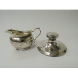 A silver engraved presentation jug and presentation capstan inkwell,