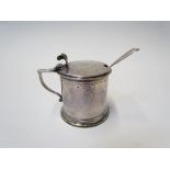 A Victorian silver Robert Harper drum form mustard with engraved decoration, monogram to lid,