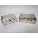 Two silver cigarette boxes both with engraving to top, wood lined interiors,