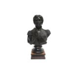 A late 20th Century bronzed resin bust of Lord Nelson, shaped pedestal base,
