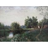 JOHN CLAYTON-ADAMS (1840-1906): An oil on canvas, "Still Waters".