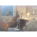 ALBERT LUDOVICI II (1852-1932) A framed oil on panel, Evening Interior scene with Pianist. Unsigned.