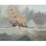 WILLIAM BIRCHALL (1884-1941): A framed and glazed oil on canvas. Sail ship in rough seas.