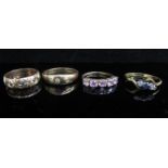 Four gold rings including 9ct gold sapphire crossover etc, 8.