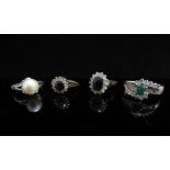 Four dress rings including 9ct gold sapphire and paste set examples