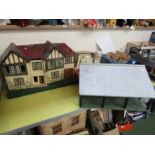 A 1950's Tri-ang two storey dolls house and a wooden model barn (2)