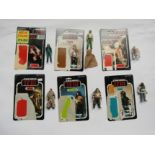 Six vintage Star Wars Return Of The Jedi figures with backing cards; Nikto, Rancor Keeper,
