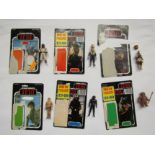 Six vintage Star Wars Return Of The Jedi figures with backing cards; Yak Face,