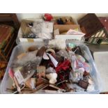 Two boxes of assorted dolls house furniture and accessories