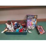 A collection of mostly 1980's toys including Star Wars vehicles and figures,