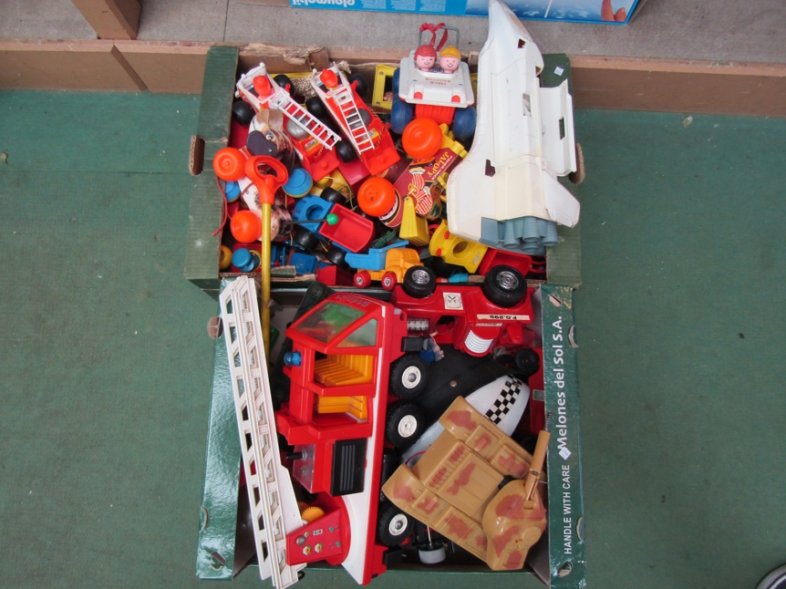 Two boxes of mixed toys including Fisher Price