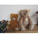 A Steiff jointed mohair bear with button and yellow tag and another Steiff bear with button and