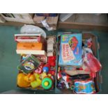 Two boxes of mixed toys including Fisher Price,