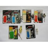 Five vintage Star Wars Return Of The Jedi figures with backing cards, Warok, Amanaman,