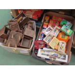 Two boxes of mixed toys and collectables including diecast vehicles, wooden train,