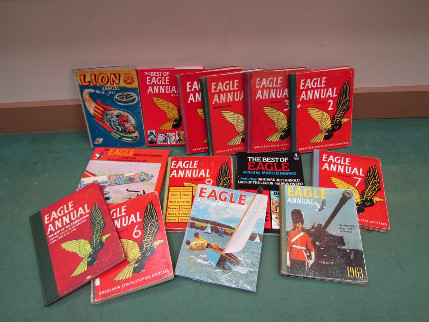Twelve Eagle annuals 'The Eagle Book of Cutaway's and a Lion annual (14)