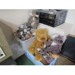 A large collection of soft filled toys, mainly Koala bears,