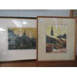 Two Margaret Strutt woodblock prints, circa 1960's,