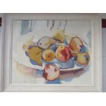 JEN GOATER (local artist): An oil on canvas still life depicting sunlit fruit, signed lower left,