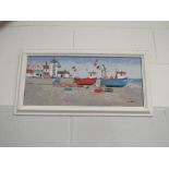 LUCY MILLER: An acrylic on board "Aldeburgh Fishing Boat", framed, 24.