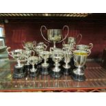 Sixteen various silver plated trophies