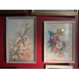 MARGARET WILLIAMS: A pair of mid 20th Century floral watercolours, "Cherry Blossom", monogram MW