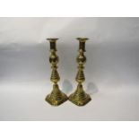 Two Victorian turned brass candlesticks