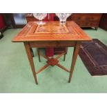 An Edwardian fruitwood square form table, tapering legs with multiple borders