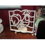 A cream painted adjustable cook book stand depicting a cockerel