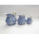 Three Blakeney blue and white jugs