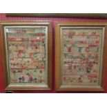 A pair of late Victorian samplers produced by Mary and Jane Outterson 1898 of Hutton Hall Mill. Wool