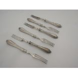 Six silver pastry forks