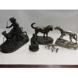 A quantity of bronze effect and plated figures of dogs (6)