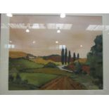 Two Italian scenes, "Sunny Tuscan Road" after Jean Clark, 38cm x48cm and "Tuscan Sunrise" in a heavy