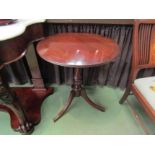 A pair of reproduction Edwardian mahogany circular tripod wine tables. 61cm tall x 50.5cm diameter