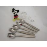 A set of ten Viners Splayds designed by McArthur, Swarovski oyster shell etc. and a Disney Mickey