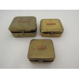 A brass graduating set of Maggot, Worms and Bait boxes