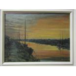 A.J. SMEE (1951): "Norfolk Broads at Night", framed 24.5cm x 32.cm