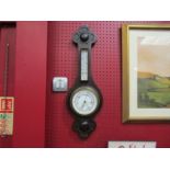 An oak cased R A Jones & Sons Ltd (Southend-on-Sea) banjo barometer, 60cm length