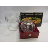 A Doulton International crystal rose bowl, hors d'oeuvre's dish (boxed), a modern Rogaska vase and