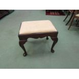 A George II revival mahogany stool the drop-in seat over cabriole legs with carved shell motif, 46cm