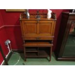 A late Victorian/Edwardian writing cabinet with key (possibly Thomas Turner of Manchester) a/f,