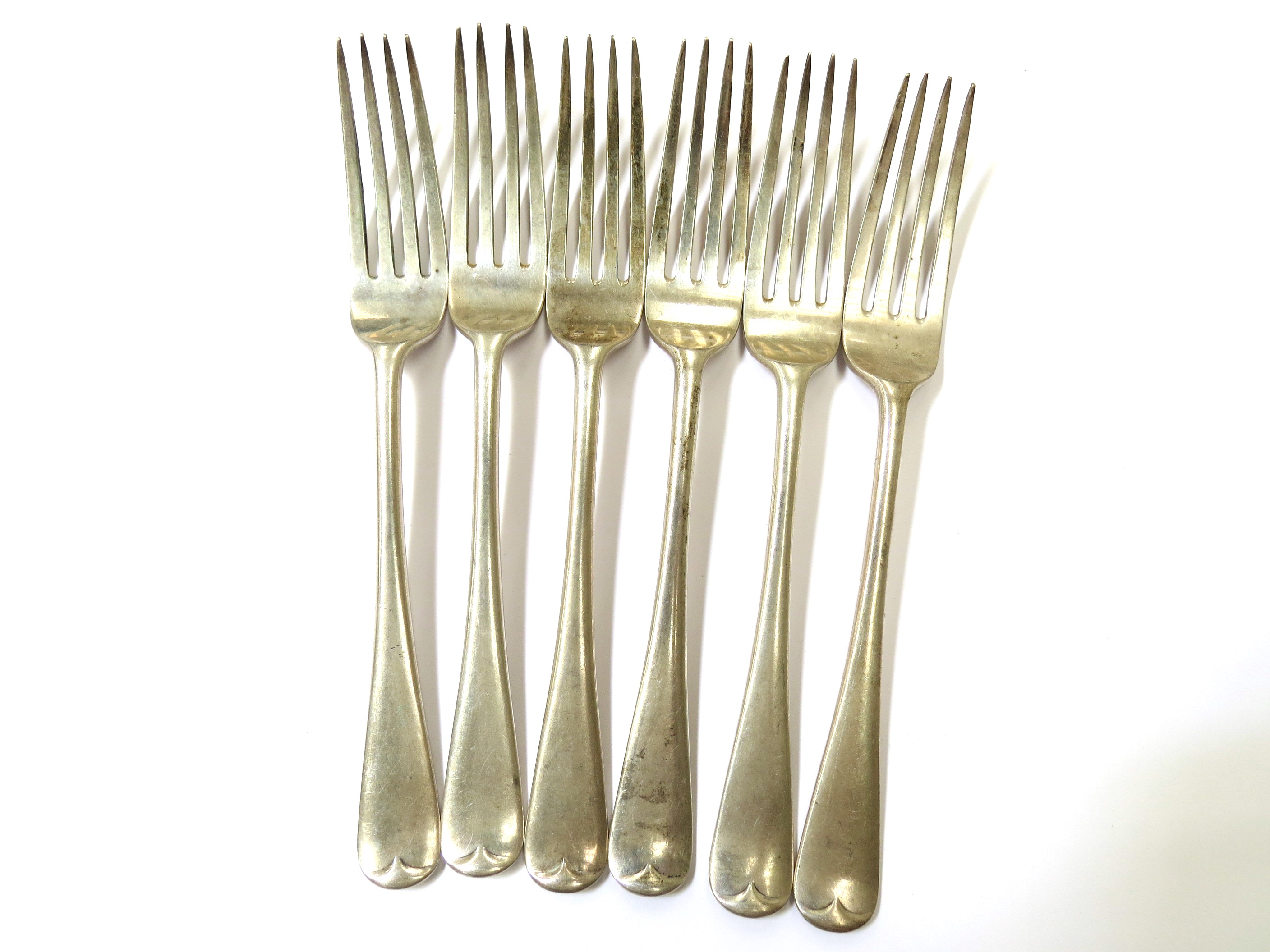 A set of six Josiah Williams and Co. (David Landsborough Fullerton) silver dinner forks.