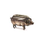 An early 20th Century silver pig pin cushion, Birmingham 1908,