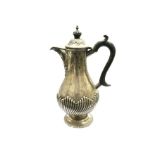 A Walker and Hall silver bachelor's hot water jug, fluted body and beaded spout,