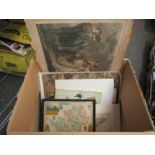 A box of pictures, prints, engravings etc