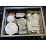 Two boxes of ceramics, mainly Wedgwood including Clementine, Mirabelle, Ice Rose, Hathaway Rose,